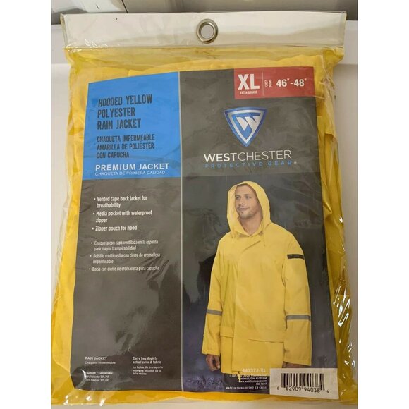 New Westchester Premium Hooded Polyester Rain Jacket - Yellow - Sz XL 46-48 - Picture 2 of 4